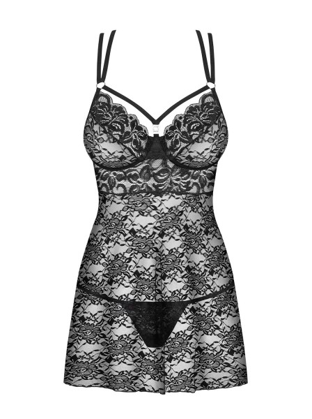 860 babydoll e perizoma in pizzo nero Obsessive Lingerie in vendita su Tangamania Online