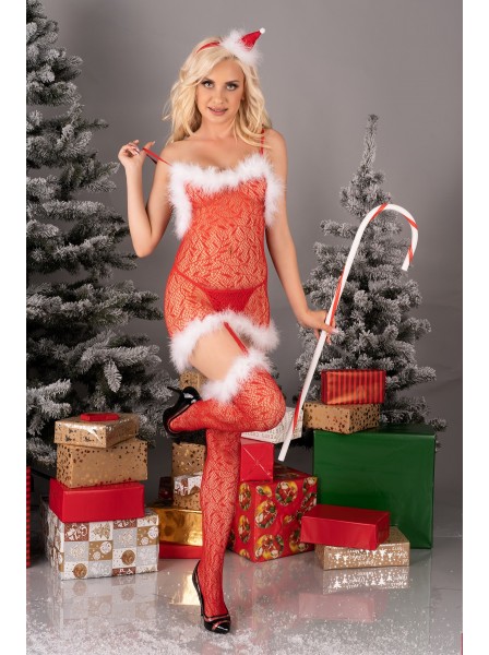 Sexy bodystocking natalizia con marabou Catriona Livia Corsetti in vendita su Tangamania Online