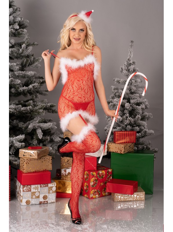 Sexy bodystocking natalizia con marabou Catriona Livia Corsetti in vendita su Tangamania Online
