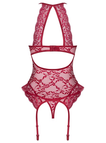 Sexy corsetto e perizoma in pizzo rosso Ivetta Obsessive Lingerie in vendita su Tangamania Online
