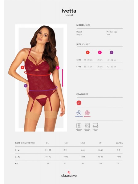 Sexy corsetto e perizoma in pizzo rosso Ivetta Obsessive Lingerie in vendita su Tangamania Online