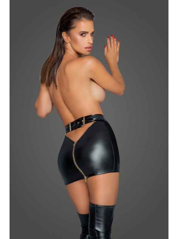 Sexy minigonna in tessuto wetlook con doppia zip Noir Handmade in vendita su Tangamania Online