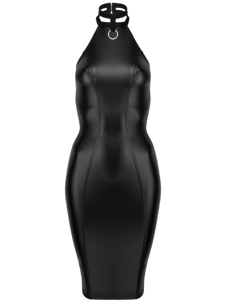 Sensuale tubino con collare tessuto wetlook Noir Handmade in vendita su Tangamania Online