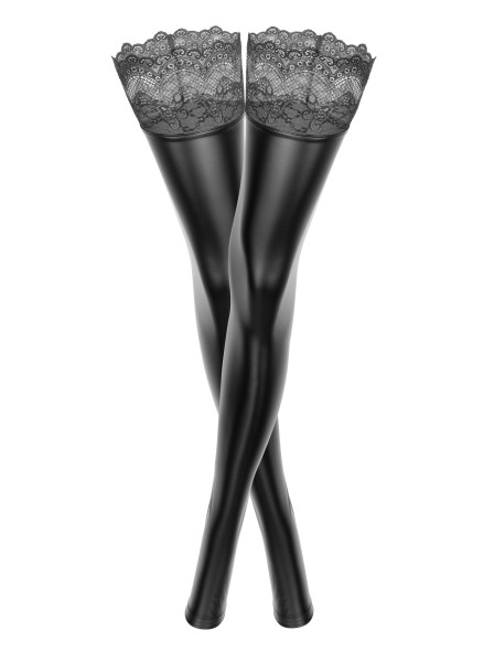 Sexy calze wetlook con balza autoreggente in pizzo Noir Handmade in vendita su Tangamania Online