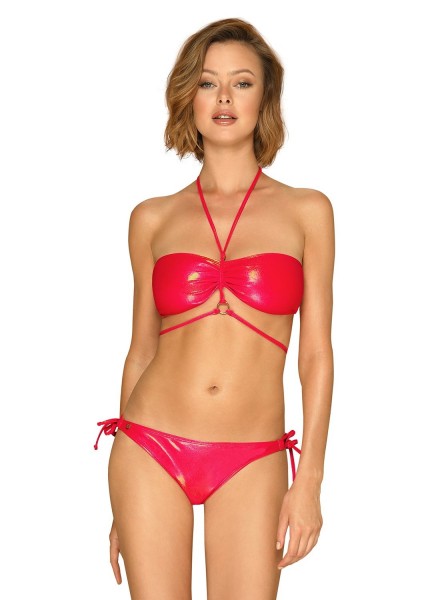 Bikini con top a fascia tessuto lucido corallo modello Coralya Obsessive Lingerie in vendita su Tangamania Online