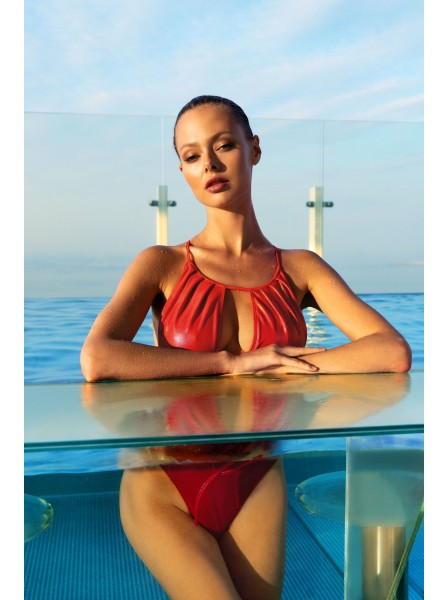 Costume intero sgambato tessuto lucido corallo modello Keissi Obsessive Lingerie in vendita su Tangamania Online