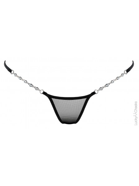 Transparent Black lussuoso micro V-String impreziosito da Swarovski Lucky Cheeks in vendita su Tangamania Online