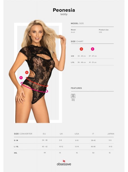 Sexy body in pizzo nero Peonesia Obsessive Lingerie in vendita su Tangamania Online