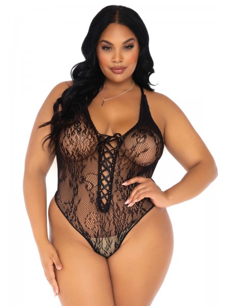 Body nero a perizoma in pizzo floreale nero Curvy collection Leg Avenue in vendita su Tangamania Online