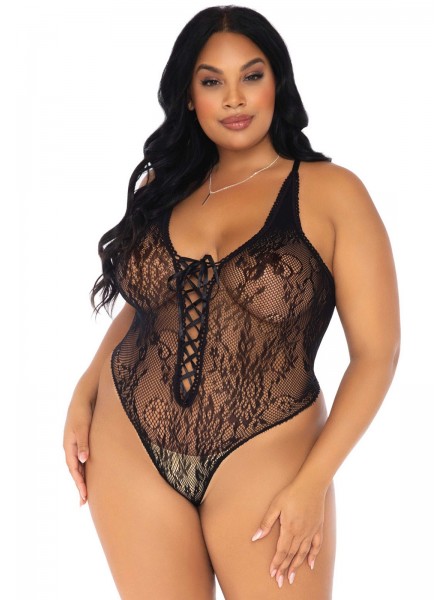 Body nero a perizoma in pizzo floreale nero Curvy collection Leg Avenue in vendita su Tangamania Online
