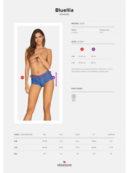 Shorts in delicato in pizzo blu Bluellia Obsessive Lingerie in vendita su Tangamania Online