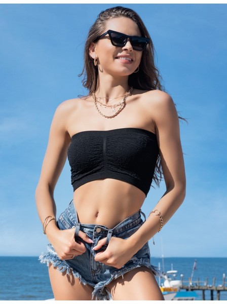 Sexy top estivo elasticizzato in nero e fuxia Sommer top Livia Corsetti in vendita su Tangamania Online
