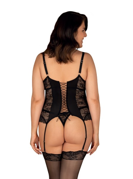 Sexy corsetto in pizzo nero ferretto e perizoma Laurise Obsessive Lingerie in vendita su Tangamania Online