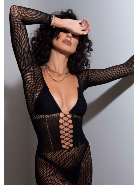 Sexy abitino scollato in morbida rete a maniche lunghe Leg Avenue in vendita su Tangamania Online
