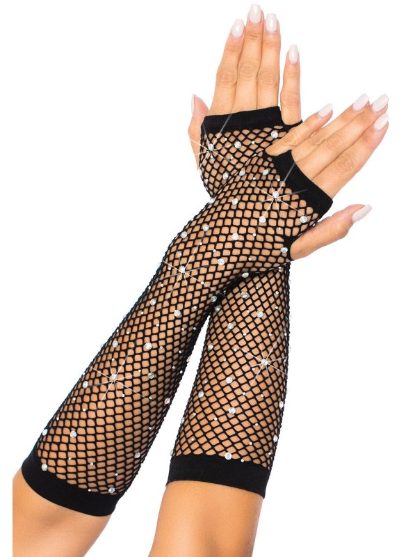 Guanti a rete stretch senza dita con strass Leg Avenue in vendita su Tangamania Online