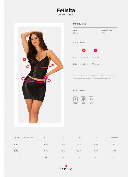 Set corsetto con minigonna in ecopelle e pizzo nero Felisita Obsessive Lingerie in vendita su Tangamania Online