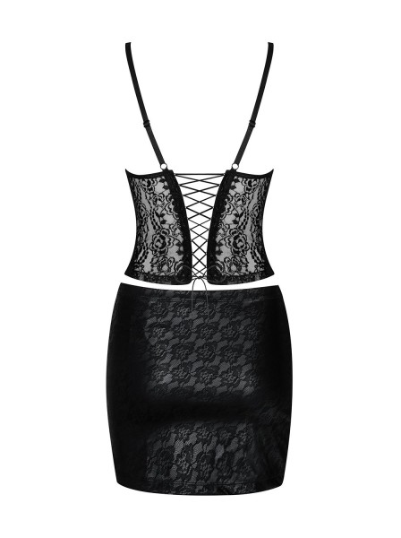 Set corsetto con minigonna in ecopelle e pizzo nero Felisita Obsessive Lingerie in vendita su Tangamania Online
