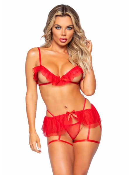 Sexy completino in tulle rosso con gonna reggicalze Leg Avenue in vendita su Tangamania Online