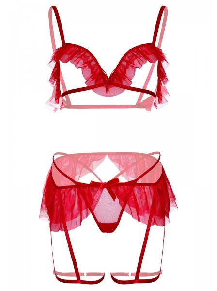 Sexy completino in tulle rosso con gonna reggicalze Leg Avenue in vendita su Tangamania Online