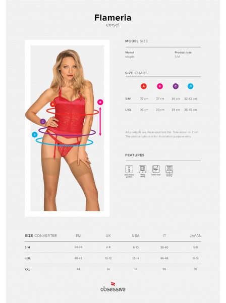 Provocante e sexy corsetto rosso con perizoma Flameria Obsessive Lingerie in vendita su Tangamania Online