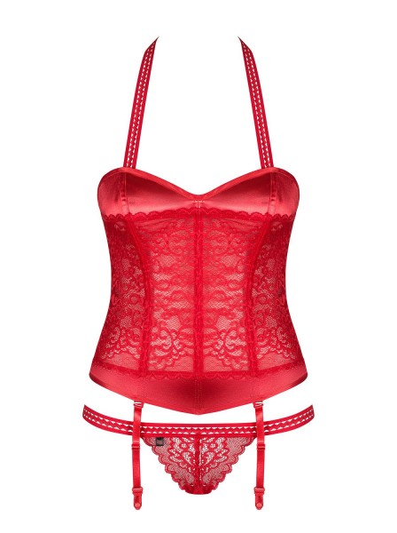 Provocante e sexy corsetto rosso con perizoma Flameria Obsessive Lingerie in vendita su Tangamania Online