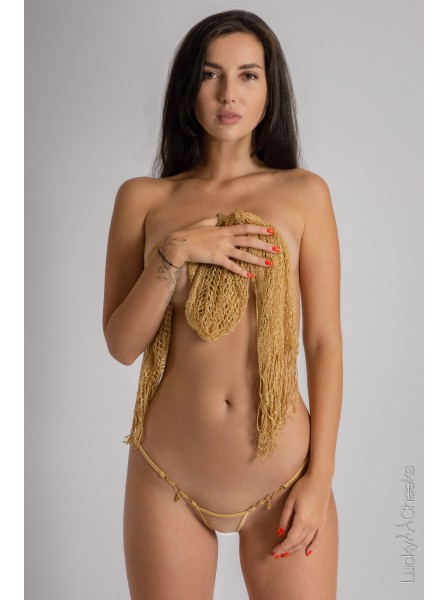 Transparent Gold Sexy micro V-String con Swarovski Lucky Cheeks in vendita su Tangamania Online