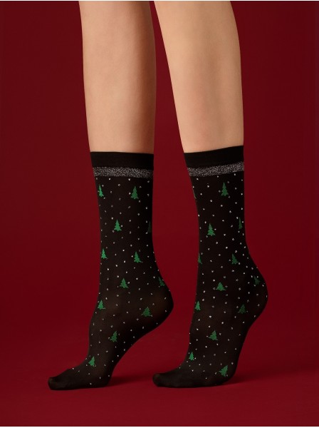 Calze corte natalizie con alberelli e glitter in 2 colori modello Carol Fiore in vendita su Tangamania Online