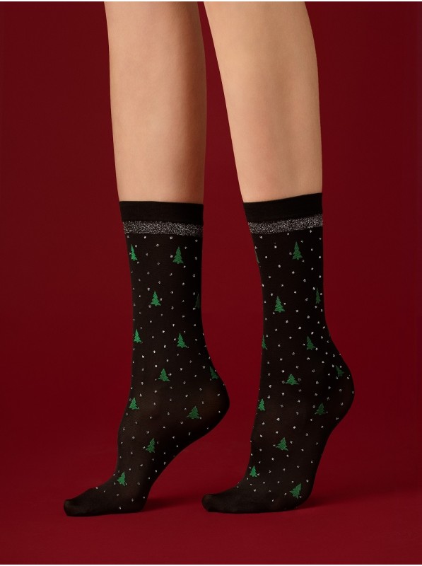 Calze corte natalizie con alberelli e glitter in 2 colori modello Carol Fiore in vendita su Tangamania Online