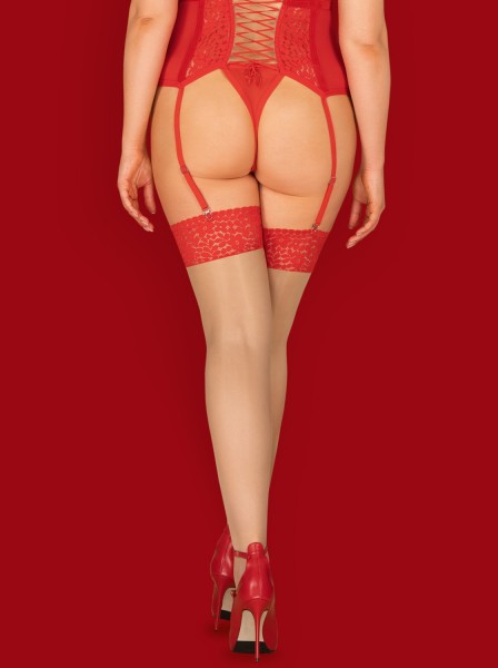 Calze curvy nude con balza rossa fino alla taglia 56 collezione Blossmina Obsessive Lingerie in vendita su Tangamania Online