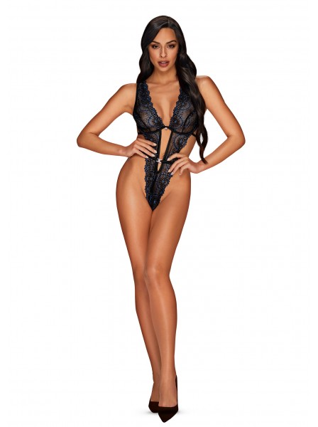 Sexy ed essenziale body nero con inserti in pizzo blu Belisis Obsessive Lingerie in vendita su Tangamania Online