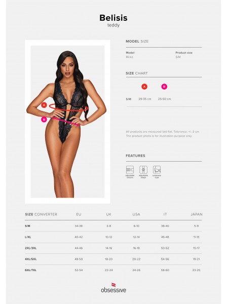 Sexy ed essenziale body nero con inserti in pizzo blu Belisis Obsessive Lingerie in vendita su Tangamania Online
