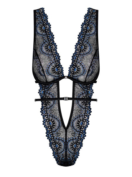 Sexy ed essenziale body nero con inserti in pizzo blu Belisis Obsessive Lingerie in vendita su Tangamania Online