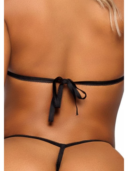 Sexy completino nero con reggiseno aperto e tanga con perle Leg Avenue in vendita su Tangamania Online