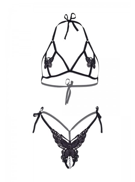 Audace completino intimo nero aperto con filo di perle Leg Avenue in vendita su Tangamania Online
