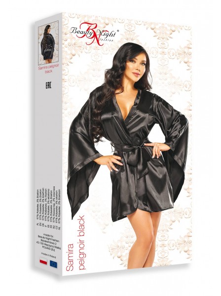 Sensuale vestaglia kimono in raso nero modello Samira BeautyNight in vendita su Tangamania Online