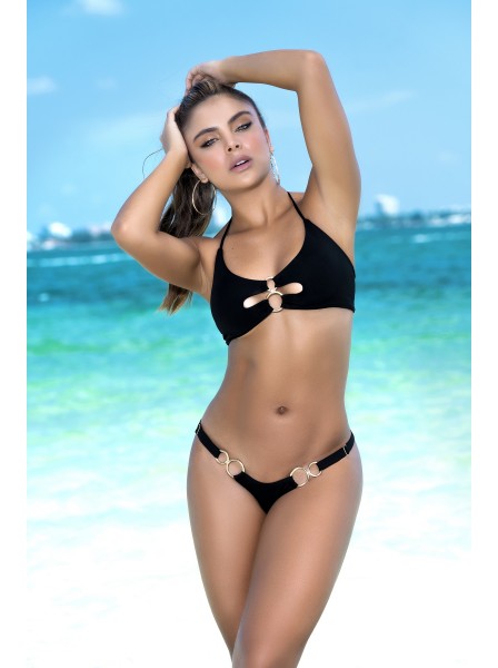 Sexy bikini nero minimal con apertura e anelli Mapalé in vendita su Tangamania Online