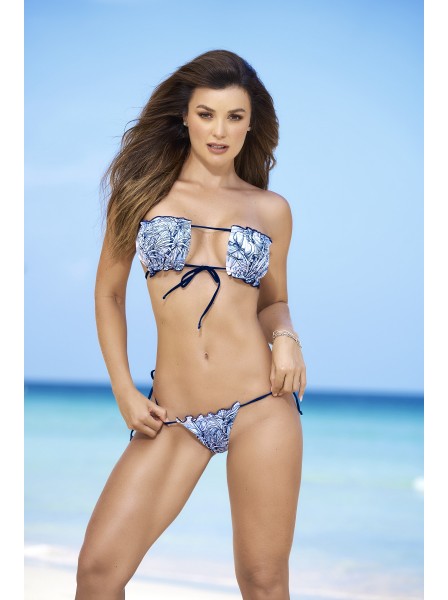 Sexy bikini fantasia blu fascia e brasiliana con lacci Mapalé in vendita su Tangamania Online