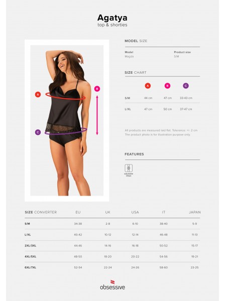 Sexy completino top e shorts in raso nero Agatya Obsessive Lingerie in vendita su Tangamania Online