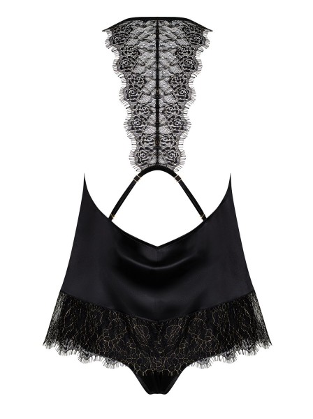 Sexy completino top e shorts in raso nero Agatya Obsessive Lingerie in vendita su Tangamania Online