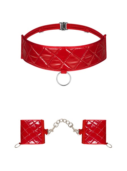 Set collare con manette rosso con finitura lucida Hunteria Obsessive Lingerie in vendita su Tangamania Online