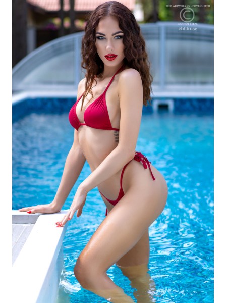 Sexy bikini rosso in 3 pezzi triangolo perizoma e brasiliana Chilirose in vendita su Tangamania Online