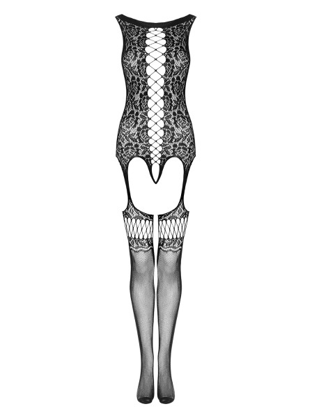 Sexy bodystocking In microrete nera con trama floreale F236 Obsessive Lingerie in vendita su Tangamania Online