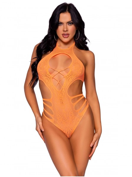 Body arancio elasticizzato in tessuto stretch con sexy scollature Leg Avenue in vendita su Tangamania Online
