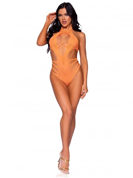 Body arancio elasticizzato in tessuto stretch con sexy scollature Leg Avenue in vendita su Tangamania Online