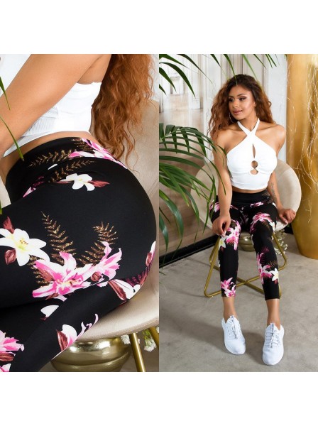 Sexy leggings morbidi ed elasticizzati a fantasia fiori  in vendita su Tangamania Online