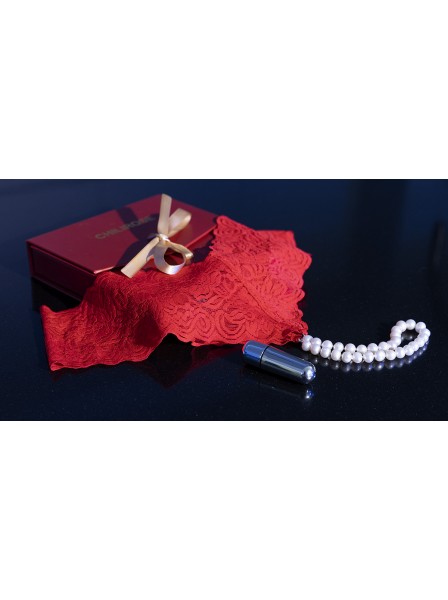Perizoma rosso con perle naturali d'acqua dolce + bullet vibrante Chilirose in vendita su Tangamania Online