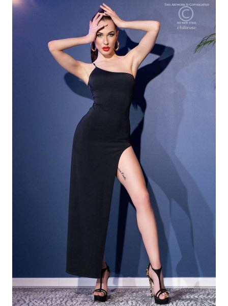 Sexy abito elasticizzato con spacco in colore nero Chilirose in vendita su Tangamania Online