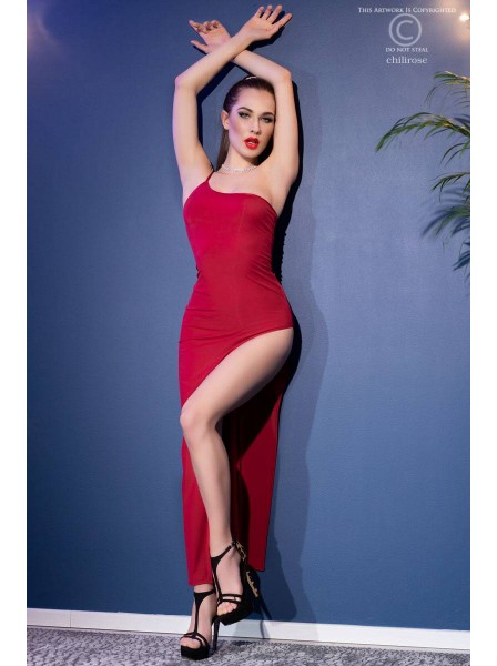 Sexy abito elasticizzato con spacco in colore rosso Chilirose in vendita su Tangamania Online