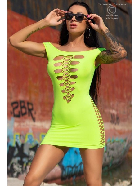 Vestitino verde fluo clubwear in tessuto stretch 4D Chilirose in vendita su Tangamania Online