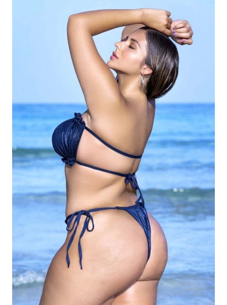 Sexy bikini in misura curvy blu metallizzato con brasiliana Mapalé in vendita su Tangamania Online